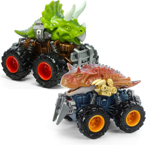 Oriate Dinosaur Monster Truck Triceratops and Carnotaurus Car Toys for Kids 3-5, Dino Stunt Race Push and Go Car, Outdoor Toys for Toddlers Boys G...