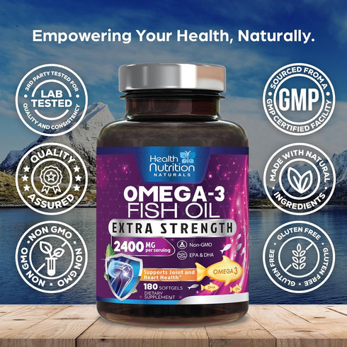 Fish Oil 2400 mg with Omega-3, EPA & DHA - Triple Strength Omega Supplement - Natural Support for Immune, Heart & Brain Health - Nature's Lemon Fl...