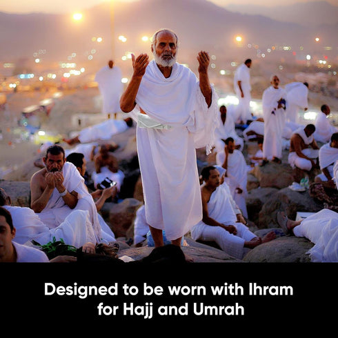 Zenia Adjustable Ihram Belt with Squeeze Belt Release System, Front Pockets and Zippered Compartments - Perfect for Hajj and Umrah...