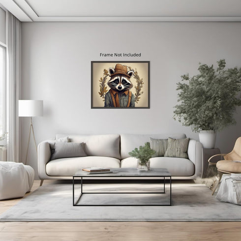 Posterizer 1 pcs- Abstract raccoon with a brown hat and clothes on-Art for Animal Lovers-Floral Botanical Art- Gift for Men Women-Decor for Bedroo...