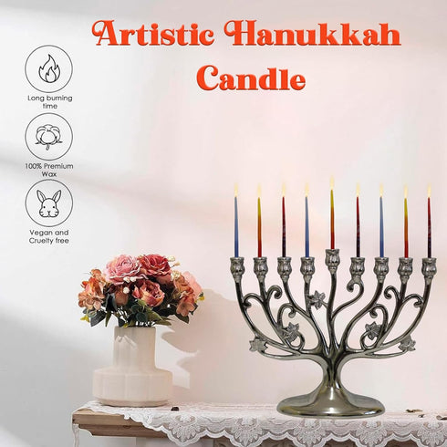 Majestic Giftware Multicolor Hanukkah Candles - CP15 | 45 Dripless Handcrafted Chanukah Candles for All 8 Nights of Hanukkah | Manufactured by Saf...