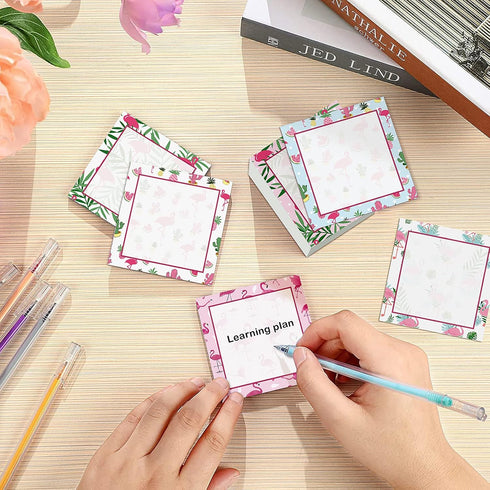 9 Pieces Summer Flamingos Sticky Notes 3x3 Inch Adhesive Summer Flamingos Memo Notes Self-Stick Note Pads for School Office Home Supplies Students...