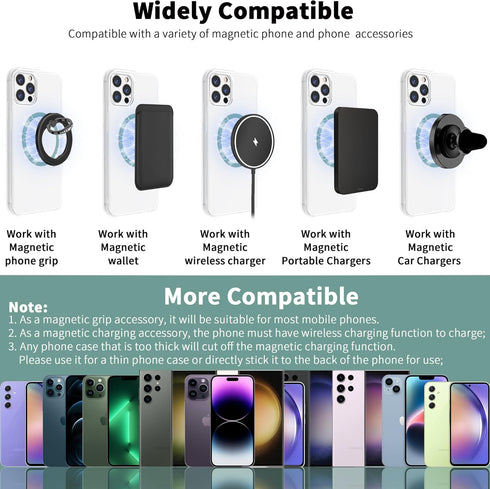 2Pcs Metal Ring Sticker for Pop Socket Magnetic Grip, Magnetic Adapter Adhesive for iPhone, Magsafe Wireless Charger (Green)...