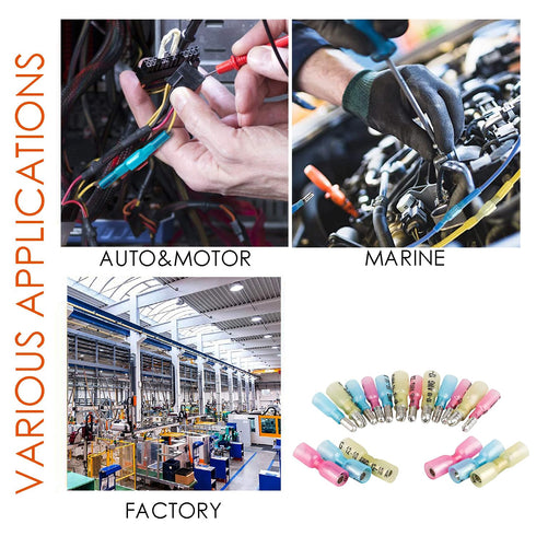 100pcs Heat Shrink Bullet Connectors 22-10 Gauge Quick Disconnect Wire Connectors Female Male Crimp Connectors Waterproof Electrical Butt Terminal...
