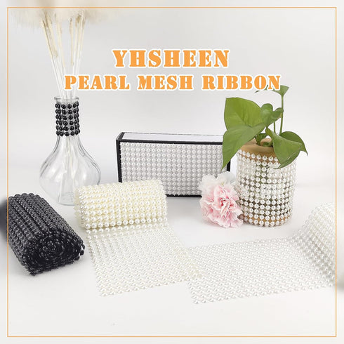 2 Yards Pearl Mesh with Glue, Pearl Trim by The Yard Pearl Ribbon for Crafts DIY Wedding Bouquets Birthday Party Home Decoration, White...