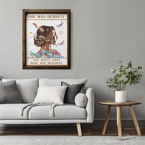 Posterizer 1 pcs-she was herself , thats what made her beautiful-Inspirational Women's Art-Motivational & Inspirational Art-Gift for Moms-Living R...