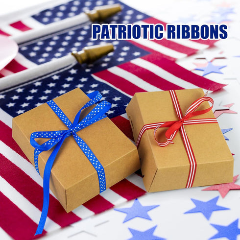2 Rolls 50 Yards Patriotic Grosgrain Ribbon 3/8 Inch, Red White and Blue Ribbon Stars and Stripes Ribbon for Gift Wrapping Memorial Day 4th of Jul...