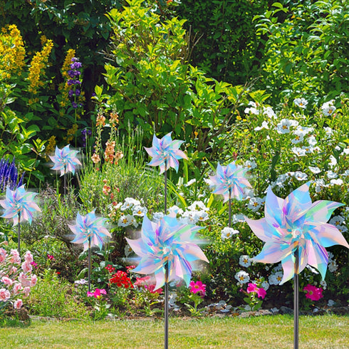Hausse 10 Pack Reflective Pinwheels Wind Spinner, Extra Sparkly Pinwheel with Stakes, Bird Repellent Blinder Devices Deterrent to Scare Birds Away...