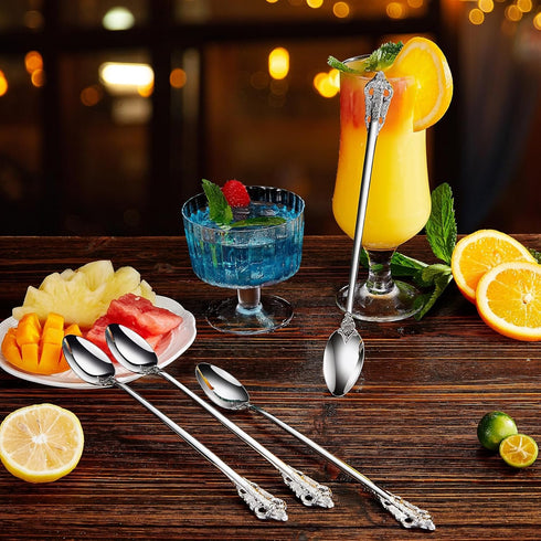 KEAWELL Luxurious 9 Inch Long Iced Tea Spoon Set - 4 Pieces - Gorgeous Design with Exceptional Mirror Polished Finish - 18/10 Stainless Steel- Per...