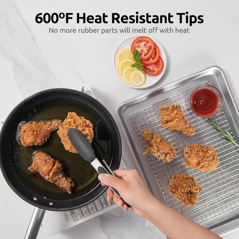 600ºF Heat Resistant Kitchen Tong: U-Taste 7 inch Silicone Cooking Tong with Firm Sealed Non Stick Rubber Tips & Silicon Coated 18/8 Stainless Ste...