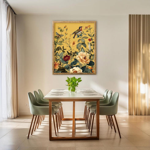 Posterizer 1 pcs-wild bright flowers with a bird and a butterfly-Floral & Botanical Art-Abstract & Modern Art-Decor for Home & Office- UNFRAMED Wa...