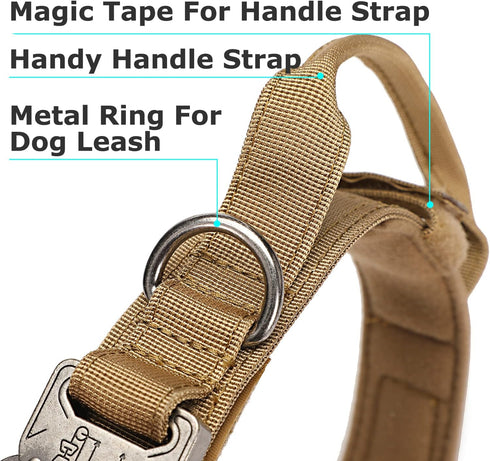 Dog Tactical Collar Military Dog Training Collar Control Handle and Heavy Metal Buckle for Medimum Large Dog Training Behavior Aids Brown L...