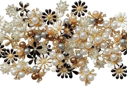 80 Pieces Flower Rhinestone Buttons Faux Pearl Buttons Flat Back for Jewelry Making Wedding Party Home Decoration DIY Craft Hair Accessory...