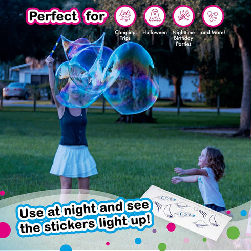 WOWMAZING Giant Bubble Kit: Space - Incl. Wand, 2 Big Bubble Concentrate Pouches and 8 Glow-in-The-Dark Stickers | Outdoor Toy for Kids, Girls | B...