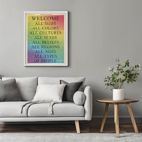 Posterizer 1 pcs-welcome all sizes and sexes and colors sign-Gay & LGBTQ Art-Motivational & Inspirational Art-Gift for LGBTQ, Queer, Gay, Bi, Lesb...