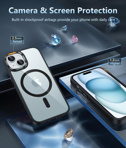 FNTCASE for iPhone 15-Plus Phone Case: Magnetic Clear Military Grade Shockproof Anti Yellowing Slim Phone Cover with Camera Lens Protector & Scree...