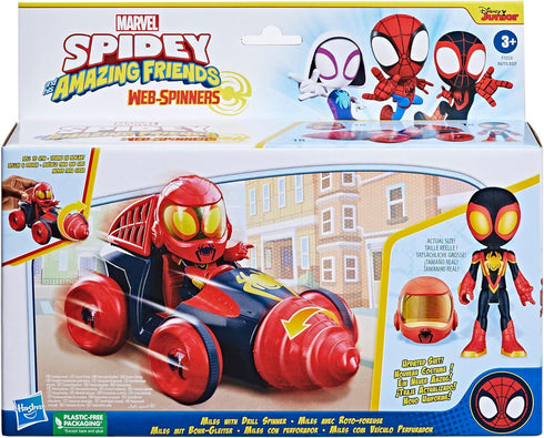 Marvel Spidey and His Amazing Friends Web-Spinners Miles with Drill Spinner, Car Playset with Vehicle, 4-Inch Scale Action Figure and Accessory, T...