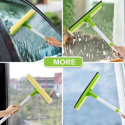 Window Squeegee for Home,2 in 1 Squeegee Window Cleaner with 18" Long Handle,Sponge Car Window Squeegee for Gas Station, Glass,Shower,Outdoor High...