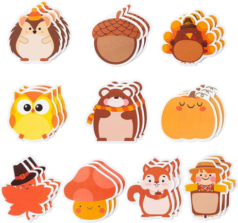 30 Pack Turkey Pumpkin Sticky Notes, Total 600 Sheets, Cute Thanksgiving Fall Animal Fox Bear Hedgehog Harvest Self Sticky Memo Pads for Office Sc...
