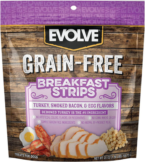 Evolve Grain Free Turkey, Bacon and Egg Flavored Breakfast Strips Dog Treats, 6oz...