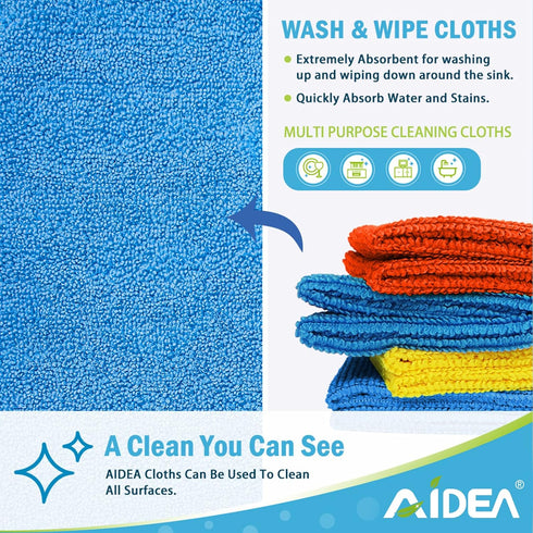 AIDEA Microfiber Cleaning Cloth 8PK, Dusting Cloth Drying Towel, All Purpose Soft Absorbent, Lint Free Rags, Streak Free Wash Cloth for House, Kit...