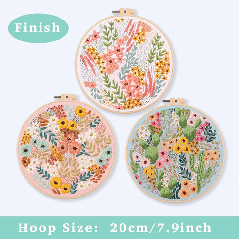 REEWISLY 3 pcs Embroidery Starter kit with Patterns and Instructions, DIY Adult Cross Stitch Kits Beginner, Including 3 Plastic Embroidery Rings, ...