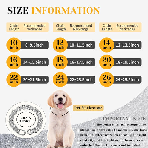 Silver Plated Circle Link Dog Collar - Heavy Duty Chew Proof Chain Collar for Small, Medium & Large Dogs - 21MM Width Light Metal Chain (10") - Do...