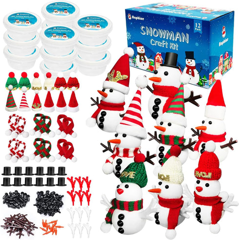 Hophine 12Pack Build a Snowman Kit, Molding Clay Snowman Kit, Christmas DIY Crafts for Kids, Perfect for Winter Holiday Parties, Christmas Stockin...