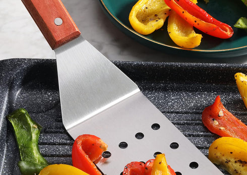 New Star Foodservice 36312 Wood Handle Flexible Grill Turner/Spatula, 14.5-Inch, Perforated...
