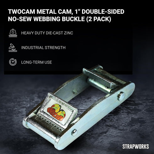Twocam Metal Cam Double-Sided No-Sew Webbing Buckle – 1 Inch – 2 Pack...