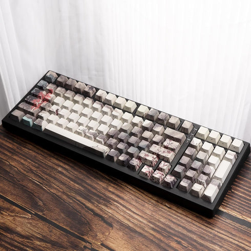 PBT Keycaps - Side Printed Keycap Set, Dye Sublimation Shine Through Custom Keycaps, Cherry Profile 135 Keys Landscape Painting Style Phantom Keyb...