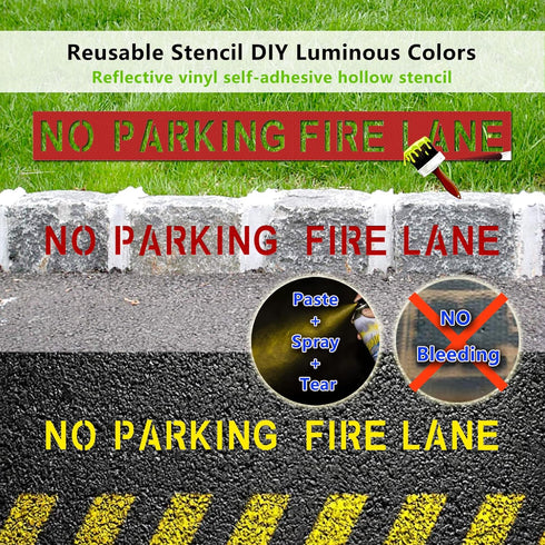 4 pcs 4 Inch FIRE Lane No Parking Stencil-Vinyl Self Adhesive Parking Lot Stencils-Pavement Letter Spray Painting Sticker Stencil-6x59" No Parking...