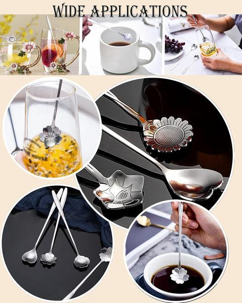 9 Pcs Flower Spoon Coffee Teaspoon Set, ESRISE Stainless Steel Tea Spoon for Tea Party Decorations (Silver)...