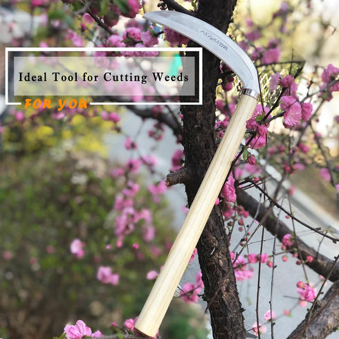 SHANFEEK Grass Sickle Japanese Weeding Hoe Garden Hand Tool Weeding Tools for Garden High-Strength Steel with Solid Wood Handle (Beige)...