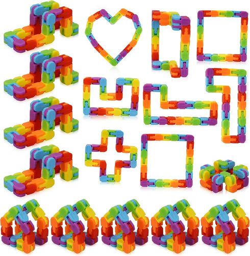 Ganowo Rainbow Fidget Toys Wacky Tracks Snap Click for Kids Students School Finger Sensory Snake Cube Toys Valentines Fidgets Class Gifts for Adul...