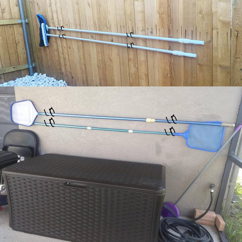 2 Pack Pool Pole Hanger/Hook, Pool Cleaning Tool Holder and Organizer for Pool Poles, Skimmers, Leaf Rakes, Nets, Brushes, Hose, use to Hang Pool ...