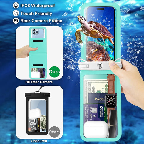 Double Space Waterproof Phone Pouch Case Compatible for Samsung Galaxy S23 S22 S21 S20 S10 Note 20/10/9 up to 7", Cellphone Case Dry Bag Vacation ...
