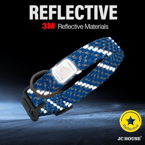 Reflective Dog Collar, Neck 16’’-25’’, Adjustable Soft Nylon Collar with Safety Lock for Medium, Large Dogs, Blue, L...