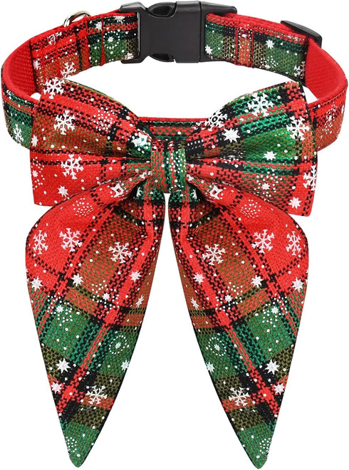 Malier Christmas Dog Collar with Bow tie, Christmas Classic Plaid Dog Collar Soft Durable Holiday Dog Collar for Small Medium Large Dogs Pet Puppy...