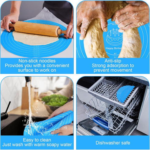 Round Silicone Baking Mat,Cake Mat with Size Measurement Specification,Small Silicone Kneading Mat,Bread Kneading Mat,Silicone Baking Mat for Brea...