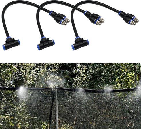 3 Pack 2 Way Brass Misting Nozzles Tee, w/ 13 in Length Built in Hose for Outdoor Watering System, Adjustable 360° Rotation Nozzles, Water Mister ...