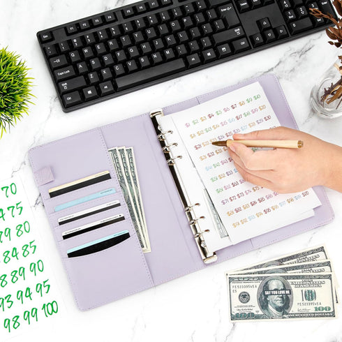 Savings binder challenge $5,050 with a 100 envelope challenge binder. A5 Savings Binder,budget planning booklet, goal challenge tracker, and day l...