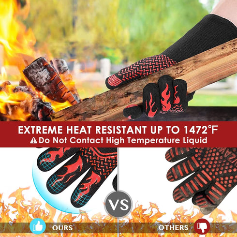 HAMITOR BBQ Grill Gloves Heat Resistant: 1472? High Temp Resistance Fireproof Glove for Grilling Smoking Barbecue - Washable Long Oven Mitts Extre...