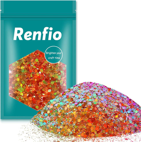 Renfio Chameleon Chunky Glitter, Mixed Fine Powder Color Shift 1.75 Oz (50g) PET Flake Orange Green Purple Glitters Sequin Resin Pigment Chip Dust...