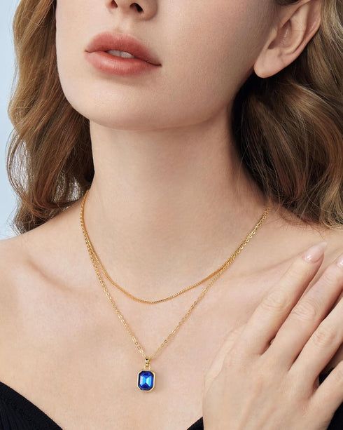 Lourny Gold Layered Crystal Necklace for Women, 18K Gold Plated Choker Emerald Green Dainty Chain Trendy Statement Necklace Jewelry for Women Gift...