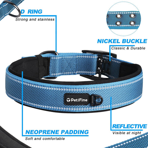 PetiFine Neoprene Padded Dog Collar, Heavy Duty Comfort Dog Collar with Durable Metal Buckle, Reflective Adjustable Belt Buckle Dog Collars for Sm...