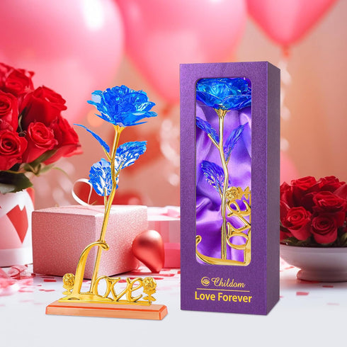 Childom Birthday Gifts for Women,Christmas Rose Gifts for Her Mom,Blue Rose with Love Stand for Wife,Sweet Artificial Flower for Grandma,Women,Chr...