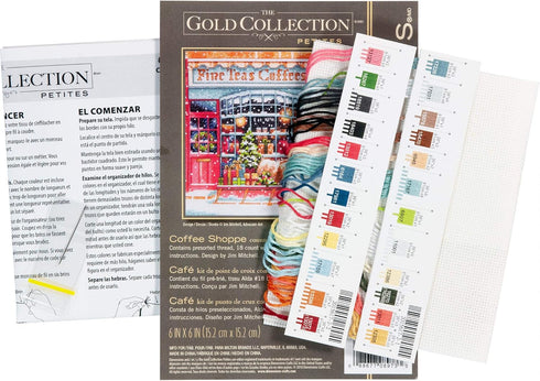 Dimensions Gold Collection Small Counted Cross Stitch Kit, 'Coffee Shoppe', 18 Count White Aida Cloth, 6'' x 6'', Black...