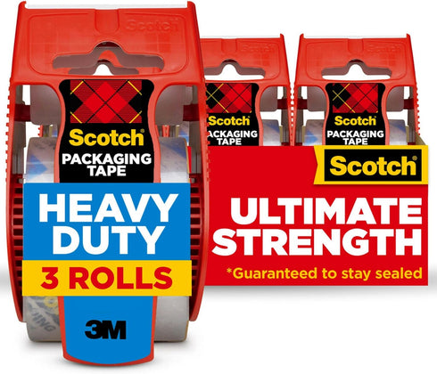 Scotch Heavy Duty Shipping and Moving Packing Tape, Clear, Packing and Moving Supplies, 1.88 in. x 22.2 yd., 3 Tape Rolls with Dispensers...