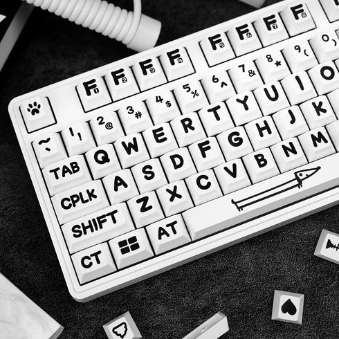 Custom Keycaps, 138 Keys Black and White PBT Cute Keycaps, Cherry Profile Dye Sublimation Themed Keycaps Set for Cherry Gateron MX Switches Mechan...